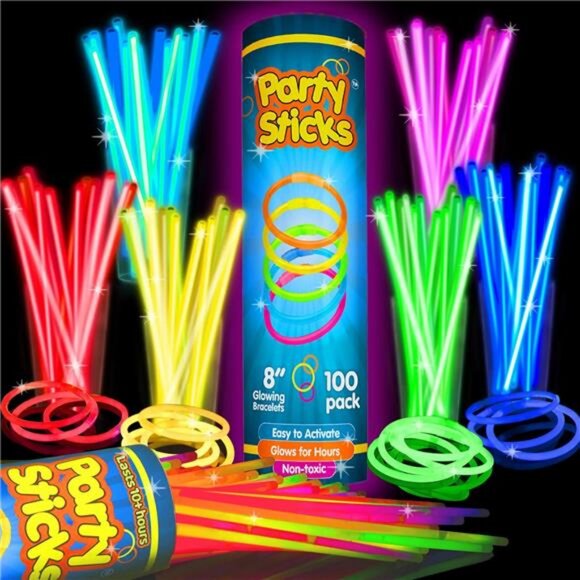 Glow Sticks Party Supplies 100pk - 8 Inch Glow in the Dark Light Up - Picture 1 of 7